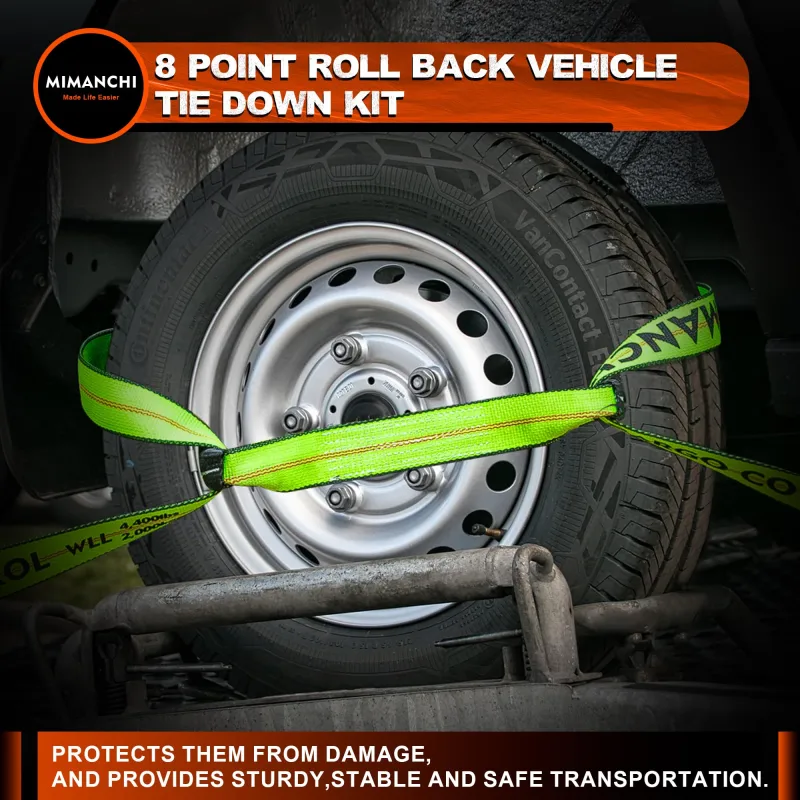 Mimanchi 8 Point Roll Back Vehicle Tie Down Kit ,with Heavy-Duty Chain Extension on Both Ends,2" x 6',and Ratchet Handle - Tow Strap Kit for Vehicles and Cars Tie Down Straps Tow System