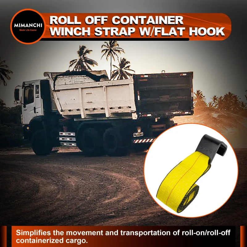 Mimanchi 4" x 5' Roll Off Container Winch Strap w/Flat Hook,Heavy Duty Tie Down Winch Straps for Safe Truck and Trailers Cargo Securement,Yellow, 10Pack
