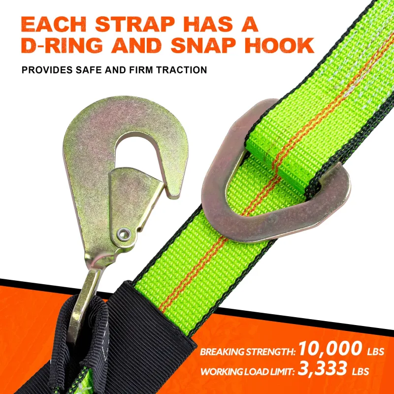 Mimanchi Axle V-Bridle Strap 2" x 4',Heavy Duty Recovery Tow Strap w/Snap Hooks,Cordura Sleeve,D Ring Middle,for Car Hauler,Rollback,and Flat Bed,Tow Truck