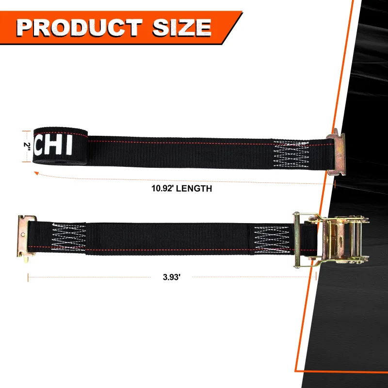 Mimanchi E-Track Ratchet Straps,8Pack,2" x 15' Heavy Duty Black E-Track Trailer Tie Down Tire Straps 4400lbs Breaking Load ,Logistics ratchet E track belt for freight vehicles