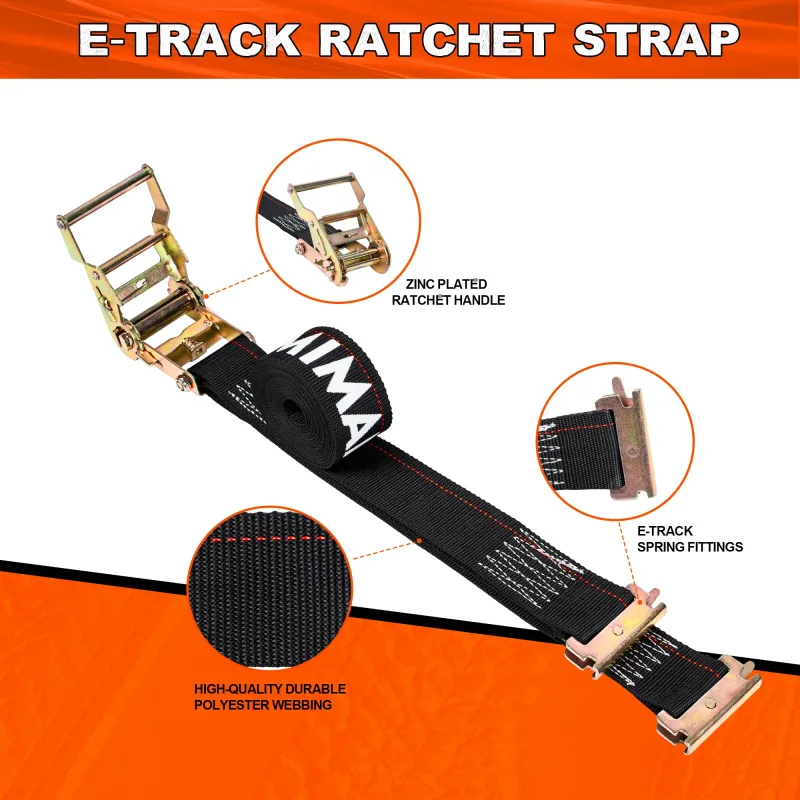 Mimanchi E-Track Ratchet Straps,8Pack,2" x 15' Heavy Duty Black E-Track Trailer Tie Down Tire Straps 4400lbs Breaking Load ,Logistics ratchet E track belt for freight vehicles