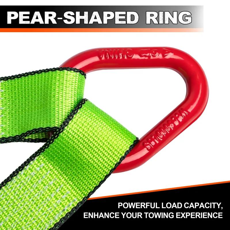 Mimanchi Axle V-Bridle Strap 2" x 4',Heavy Duty Recovery Tow Strap w/Snap Hooks,Cordura Sleeve,D Ring Middle,for Car Hauler,Rollback,and Flat Bed,Tow Truck