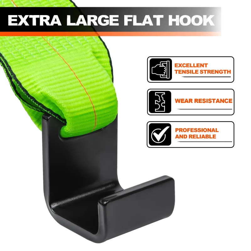 Mimanchi 4" x 5' Roll Off Container Winch Strap w/Flat Hook,Heavy Duty Tie Down Winch Straps for Safe Truck and Trailers Cargo Securement,Green