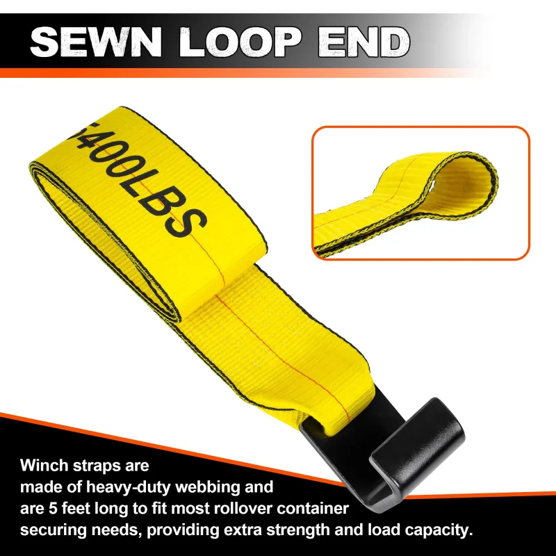 Mimanchi 4" x 5' Roll Off Container Winch Strap w/Flat Hook,Heavy Duty Tie Down Winch Straps for Safe Truck and Trailers Cargo Securement,Yellow, 10Pack