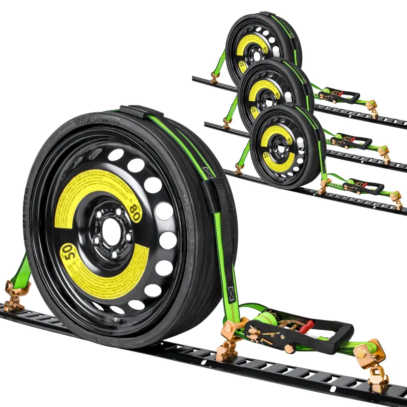 MIMANCHI 2" x 10' E Track Tire Straps,4Pack,Wheel Straps with E-Track Idler Swivel Anchors Vehicle Hauler,Car Tie Down Straps for Trailers with 3 Rubber Blocks for Towing Car, ATV,UTV