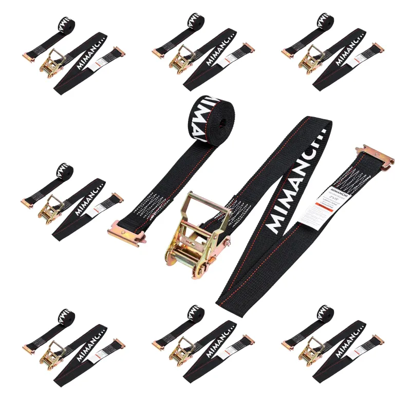 Mimanchi E-Track Ratchet Straps,8Pack,2" x 15' Heavy Duty Black E-Track Trailer Tie Down Tire Straps 4400lbs Breaking Load ,Logistics ratchet E track belt for freight vehicles