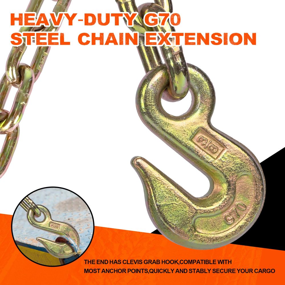 Mimanchi  2" x 27' Ratchet Straps with Chain Extension and Grab Hooks,Heavy-Duty Tie Down Straps 3,333 lbs Working Load Limit and 10,000 lbs Break Strength for Cargo Straps for Secure Transport  2Pack