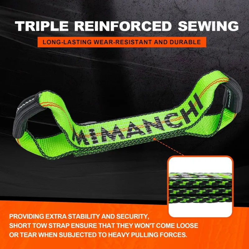 Mimanchi 2"x16"Sewn Eye Loop Short Strap Replacement, 4Pack, Dog Bone with Reinforced Tow Truck Straps w/ 2 Eyes, for use with 8 Point Rollback Vehicle Tie Down Kit