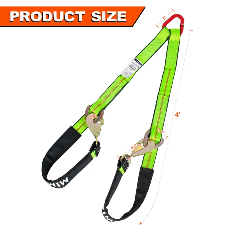 Mimanchi Axle V-Bridle Strap 2" x 4',Heavy Duty Recovery Tow Strap w/Snap Hooks,Cordura Sleeve,D Ring Middle,for Car Hauler,Rollback,and Flat Bed,Tow Truck