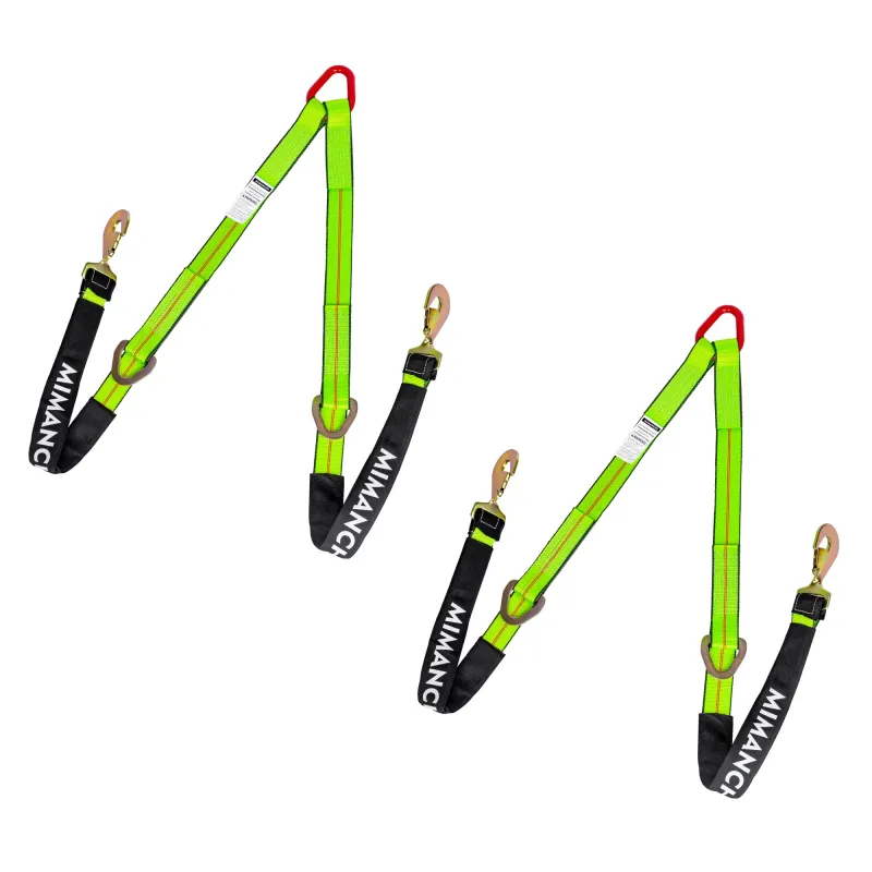 Mimanchi Axle V-Bridle Strap 2" x 6',2 Pack, Heavy Duty Recovery Tow Strap w/Snap Hooks,Cordura Sleeve,D Ring Middle,for Car Hauler,Rollback,and Flat Bed,Tow Truck