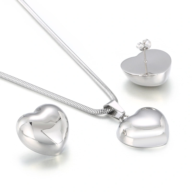 Fashion Women Men Silver Color Gold Stainless Steel Heart Necklace Earrings Jewelry Sets