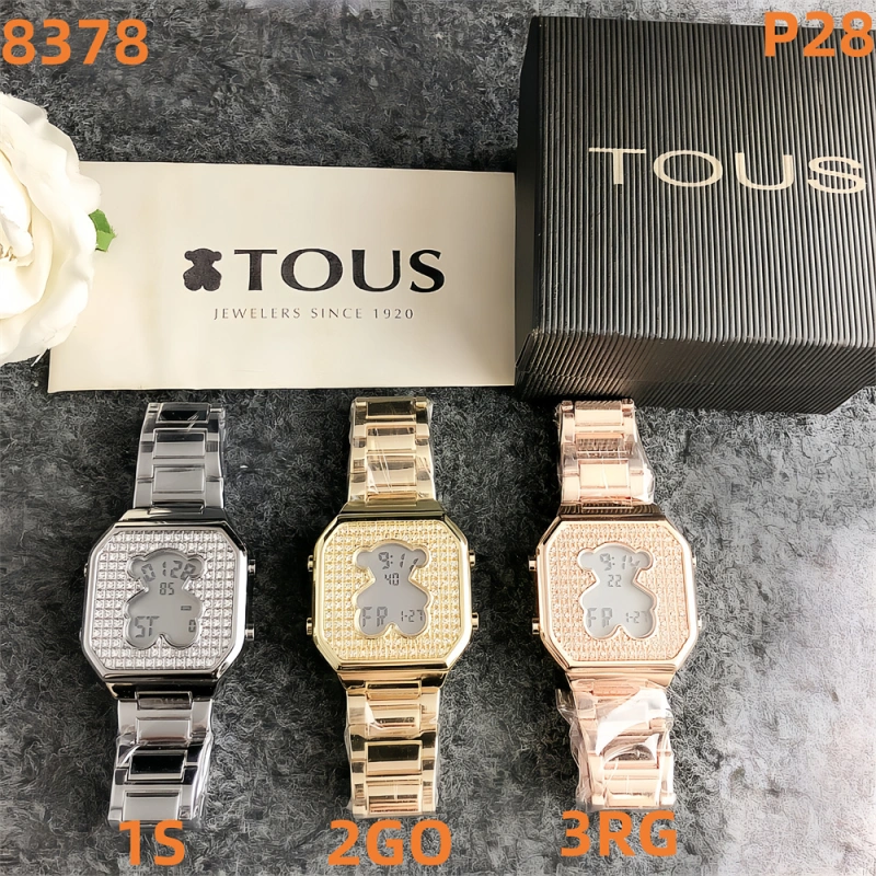 New Fashion Women Men Silver Gold Rose Steel Round Zircon TOUS Bear Electronic Watch Jewelry Gift