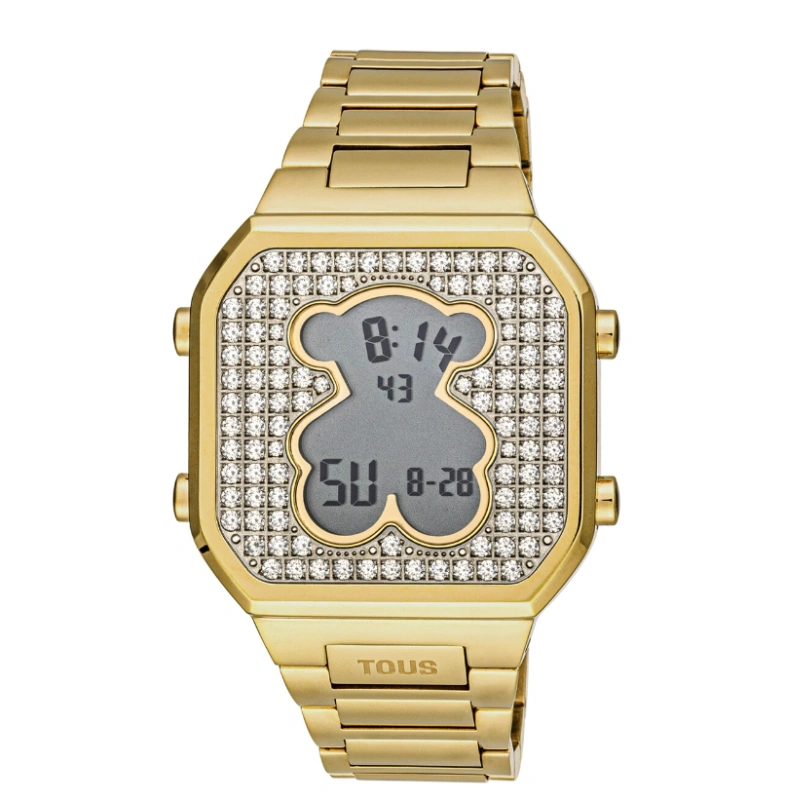 New Fashion Women Men Silver Gold Rose Steel Round Zircon TOUS Bear Electronic Watch Jewelry Gift