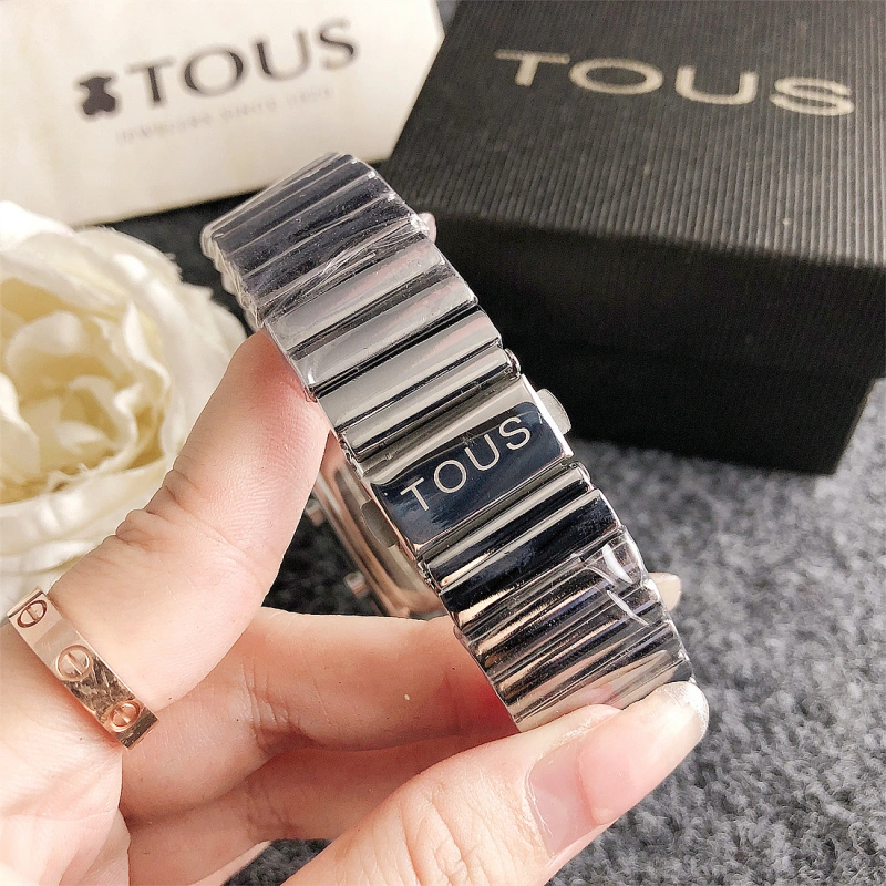 Hot Sale Fashion Women Men Silver Rose Gold  Steel Zircon Square TOUS Bear Black Watch Jewelry Gift