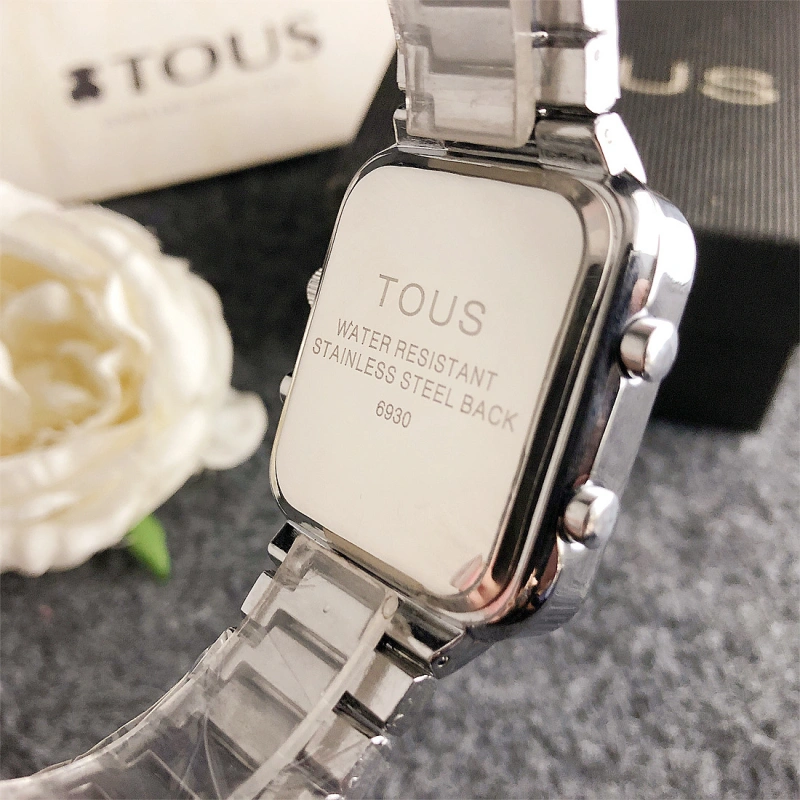Hot Sale Fashion Women Men Silver Rose Gold  Steel Zircon Square TOUS Bear Black Watch Jewelry Gift
