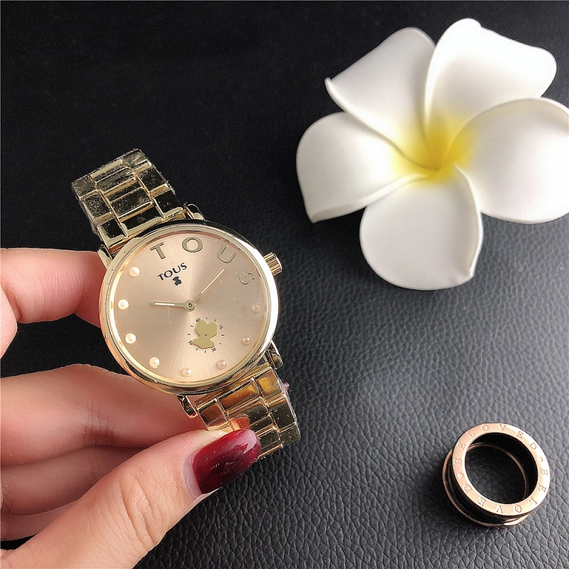 Hot Sale Fashion Women Men Silver Gold Black Steel  White Pearl Electronic Letter Round TOUS Bear Span Quartz Watch Jewelry Gift