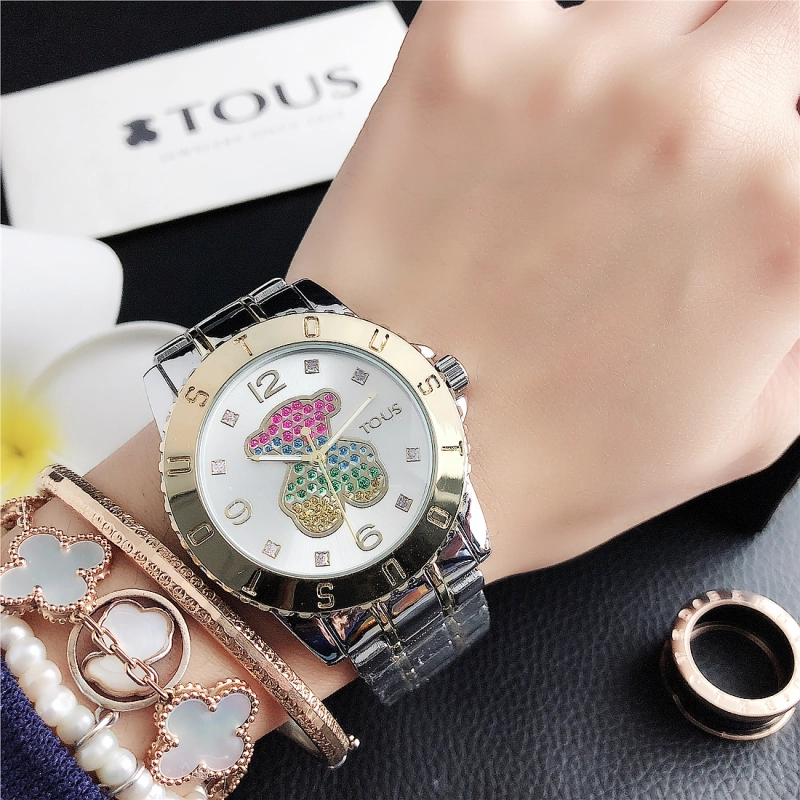 Hot Sale Fashion Women Men Silver Rose Gold Steel Color Zircon Letter TOUS Bear Electronic Quartz  Watch Jewelry A Gift