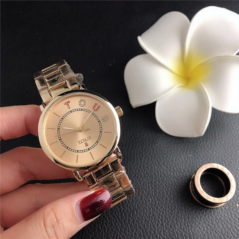 Hot Sale Fashion Women Men Silver Gold Black Steel  Roman Number Electronic Letter Round TOUS Bear Span Quartz Watch Jewelry Gift