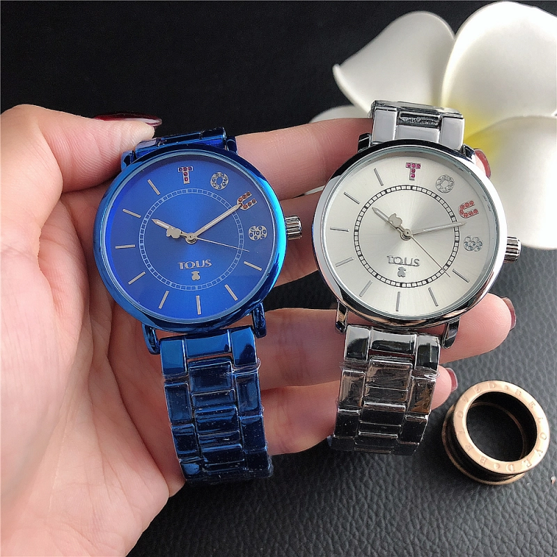 Hot Sale Fashion Women Men Silver Gold Black Steel  Roman Number Electronic Letter Round TOUS Bear Span Quartz Watch Jewelry Gift