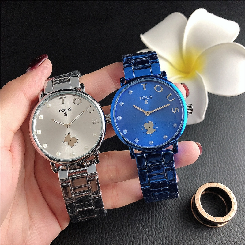 Hot Sale Fashion Women Men Silver Gold Black Steel  White Pearl Electronic Letter Round TOUS Bear Span Quartz Watch Jewelry Gift