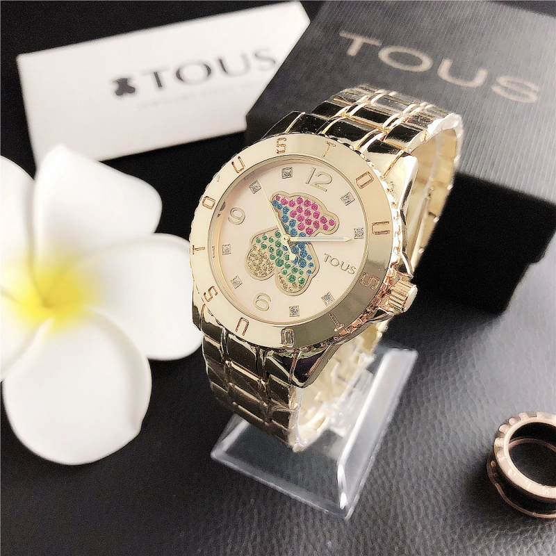 Hot Sale Fashion Women Men Silver Rose Gold Steel Color Zircon Letter TOUS Bear Electronic Quartz  Watch Jewelry A Gift