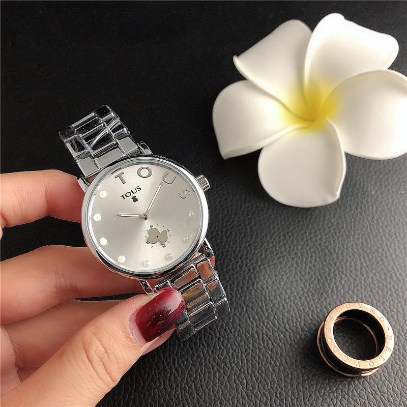 Hot Sale Fashion Women Men Silver Gold Black Steel  White Pearl Electronic Letter Round TOUS Bear Span Quartz Watch Jewelry Gift