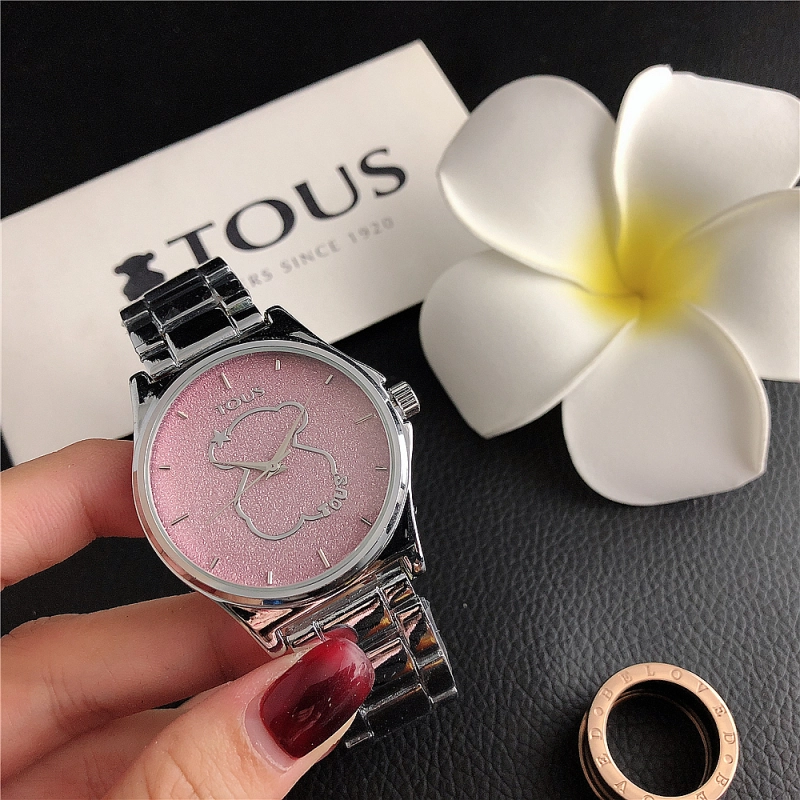 Fashion Women Men Silver Gold Black Steel  Cartoon Roman Number Electronic Letter Round TOUS Bear Span Quartz Watch Jewelry Gift