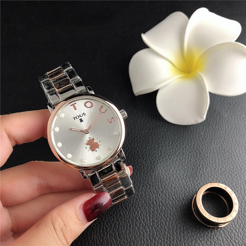 Hot Sale Fashion Women Men Silver Gold Black Steel  White Pearl Electronic Letter Round TOUS Bear Span Quartz Watch Jewelry Gift