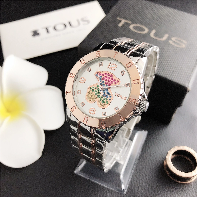 Hot Sale Fashion Women Men Silver Rose Gold Steel Color Zircon Letter TOUS Bear Electronic Quartz  Watch Jewelry A Gift