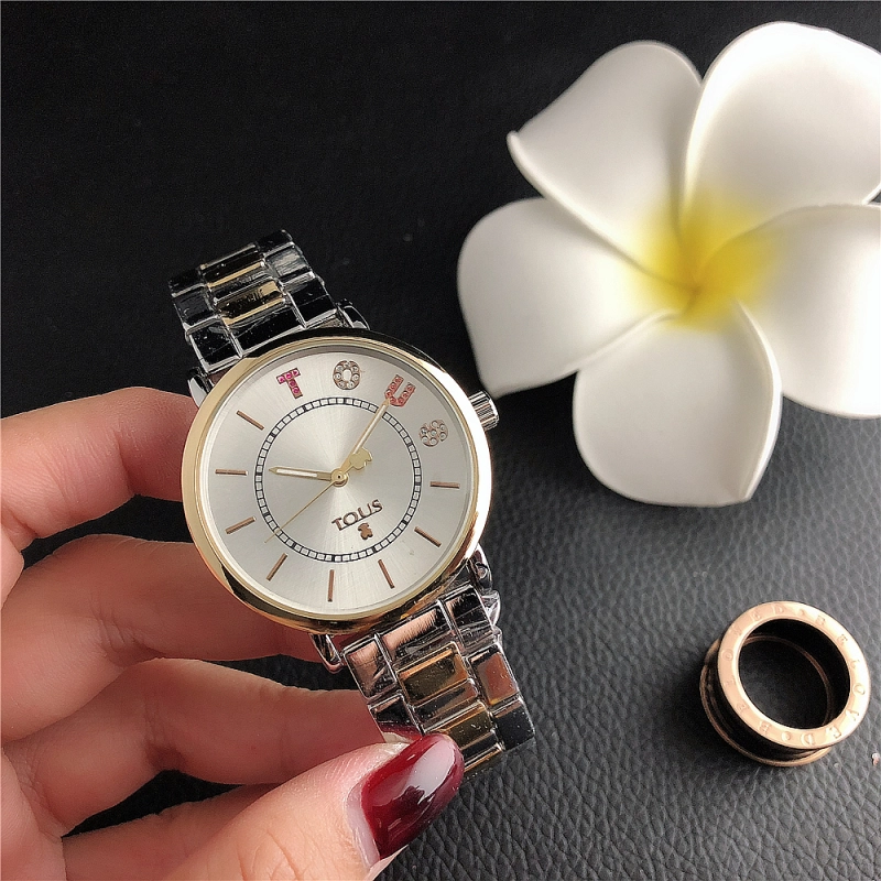 Hot Sale Fashion Women Men Silver Gold Black Steel  Roman Number Electronic Letter Round TOUS Bear Span Quartz Watch Jewelry Gift