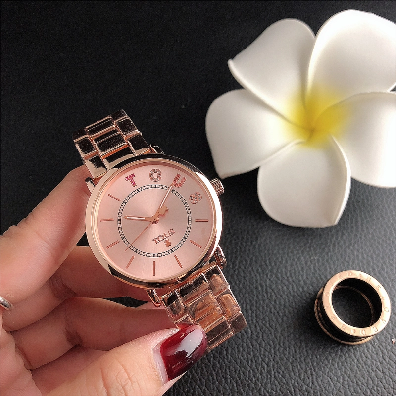 Hot Sale Fashion Women Men Silver Gold Black Steel  Roman Number Electronic Letter Round TOUS Bear Span Quartz Watch Jewelry Gift
