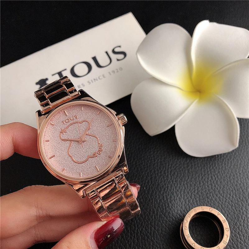 Fashion Women Men Silver Gold Black Steel  Cartoon Roman Number Electronic Letter Round TOUS Bear Span Quartz Watch Jewelry Gift