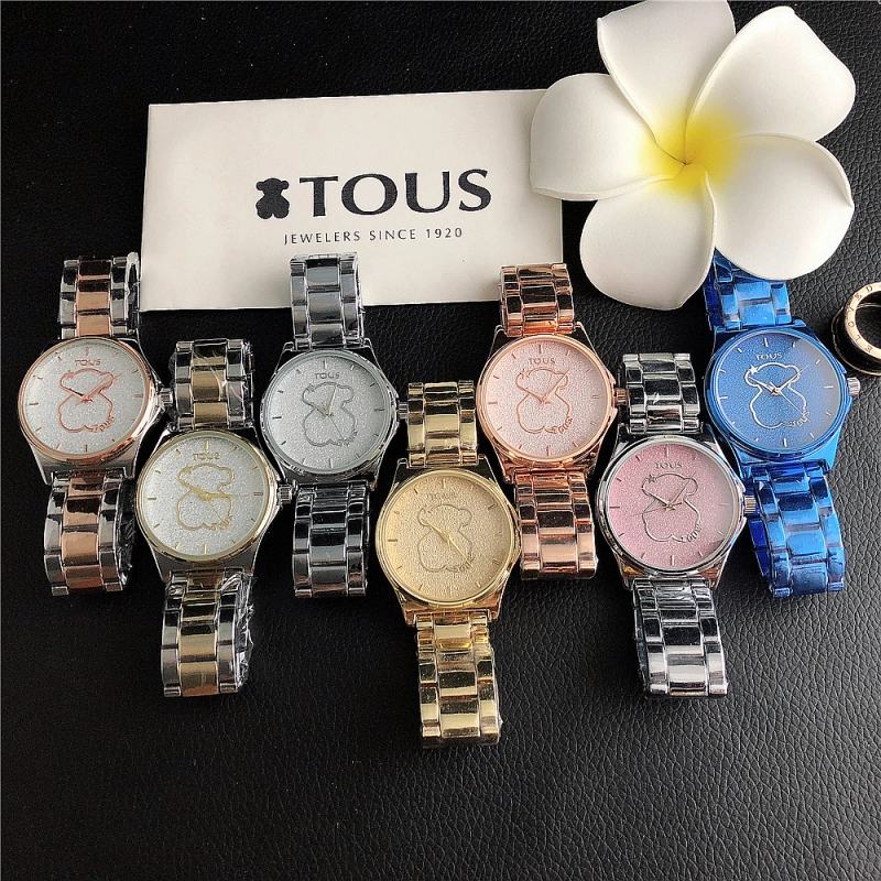 Fashion Women Men Silver Gold Black Steel  Cartoon Roman Number Electronic Letter Round TOUS Bear Span Quartz Watch Jewelry Gift