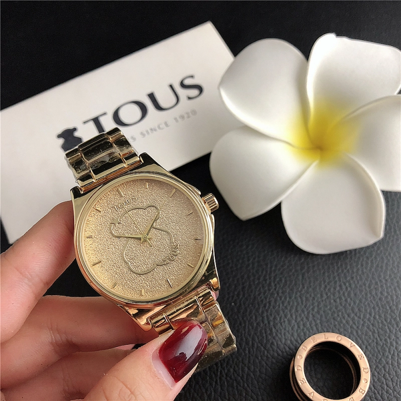 Fashion Women Men Silver Gold Black Steel  Cartoon Roman Number Electronic Letter Round TOUS Bear Span Quartz Watch Jewelry Gift