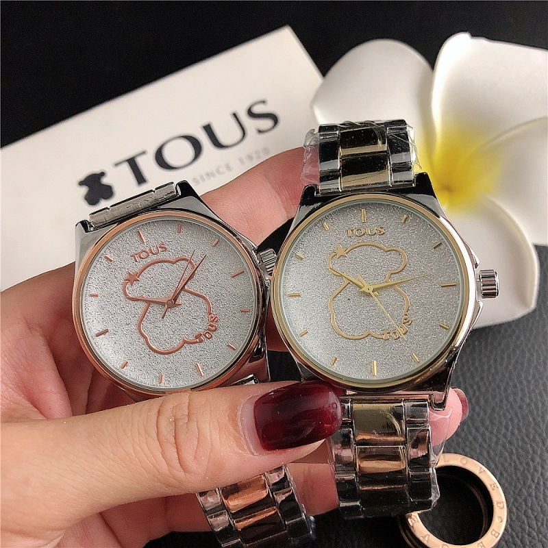 Fashion Women Men Silver Gold Black Steel  Cartoon Roman Number Electronic Letter Round TOUS Bear Span Quartz Watch Jewelry Gift