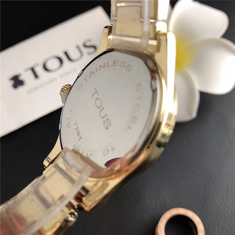 Fashion Women Men Silver Gold Black Steel  Cartoon Roman Number Electronic Letter Round TOUS Bear Span Quartz Watch Jewelry Gift