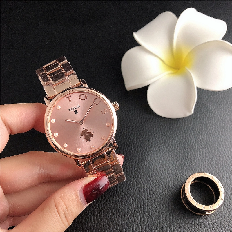 Hot Sale Fashion Women Men Silver Gold Black Steel  White Pearl Electronic Letter Round TOUS Bear Span Quartz Watch Jewelry Gift
