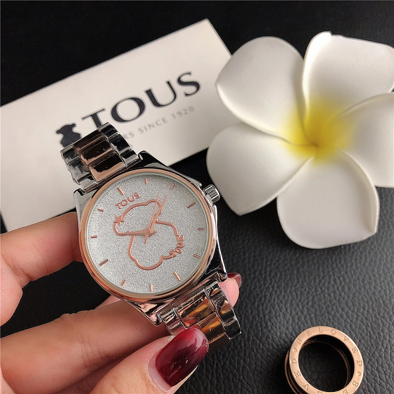 Fashion Women Men Silver Gold Black Steel  Cartoon Roman Number Electronic Letter Round TOUS Bear Span Quartz Watch Jewelry Gift