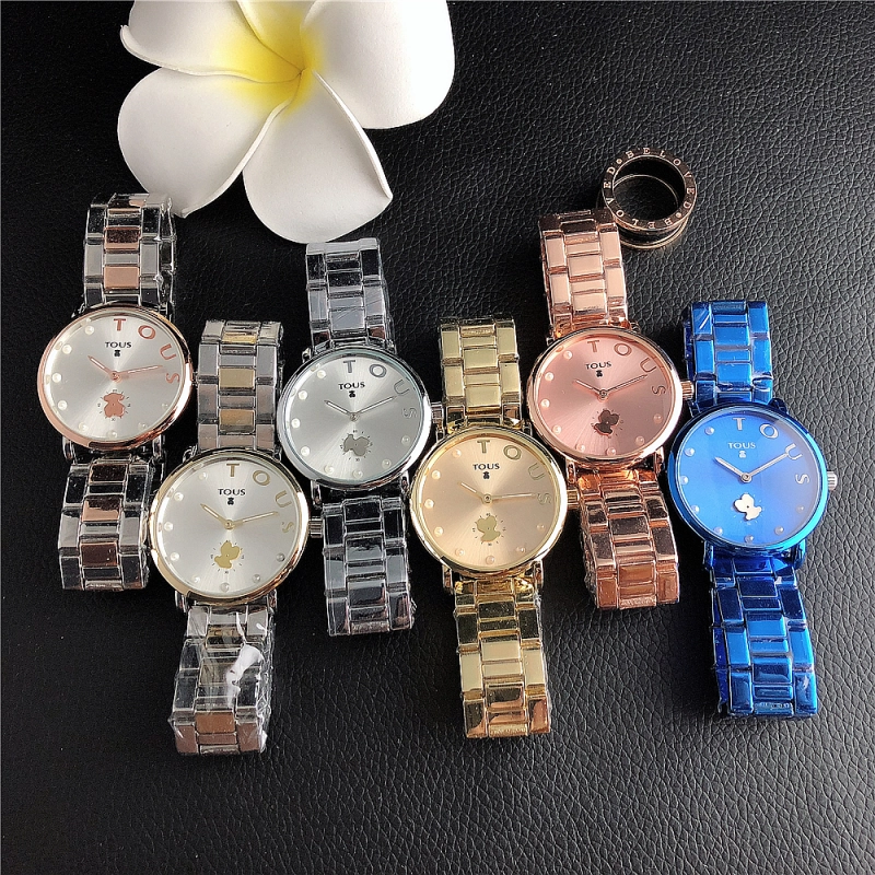 Hot Sale Fashion Women Men Silver Gold Black Steel  White Pearl Electronic Letter Round TOUS Bear Span Quartz Watch Jewelry Gift