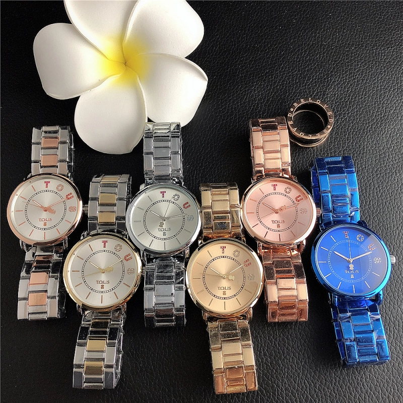 Hot Sale Fashion Women Men Silver Gold Black Steel  Roman Number Electronic Letter Round TOUS Bear Span Quartz Watch Jewelry Gift