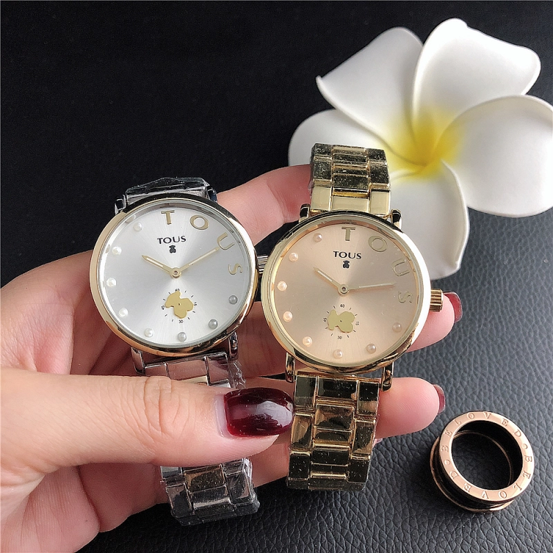 Hot Sale Fashion Women Men Silver Gold Black Steel  White Pearl Electronic Letter Round TOUS Bear Span Quartz Watch Jewelry Gift