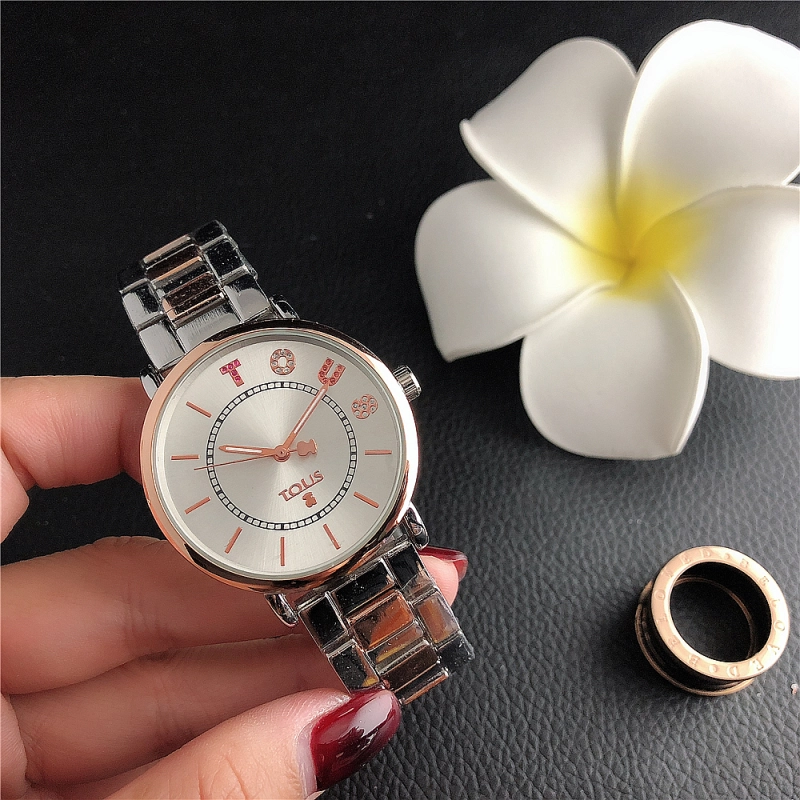 Hot Sale Fashion Women Men Silver Gold Black Steel  Roman Number Electronic Letter Round TOUS Bear Span Quartz Watch Jewelry Gift