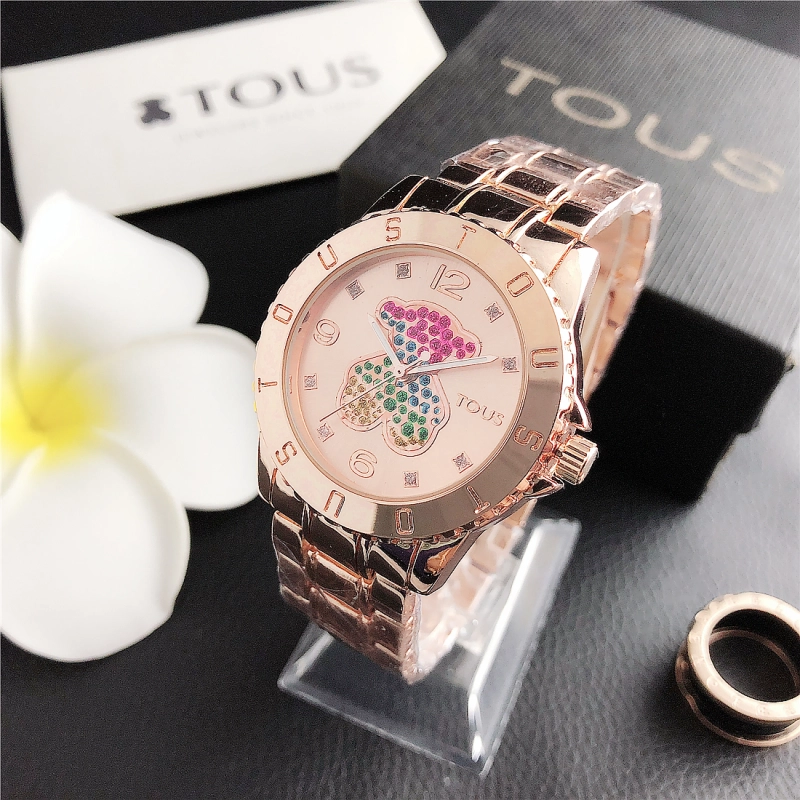 Hot Sale Fashion Women Men Silver Rose Gold Steel Color Zircon Letter TOUS Bear Electronic Quartz  Watch Jewelry A Gift