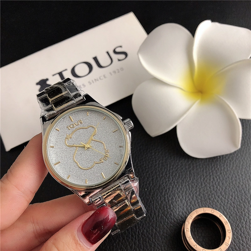 Fashion Women Men Silver Gold Black Steel  Cartoon Roman Number Electronic Letter Round TOUS Bear Span Quartz Watch Jewelry Gift