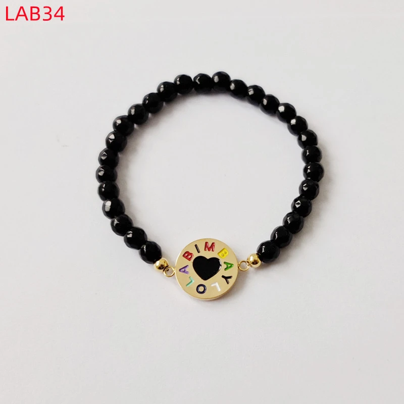Hot Sale Fashion Women Men Silver Titanium Steel Letter BYL BIMBA YLOLA Black White Black Bead Bracelet Jewelry A Gift