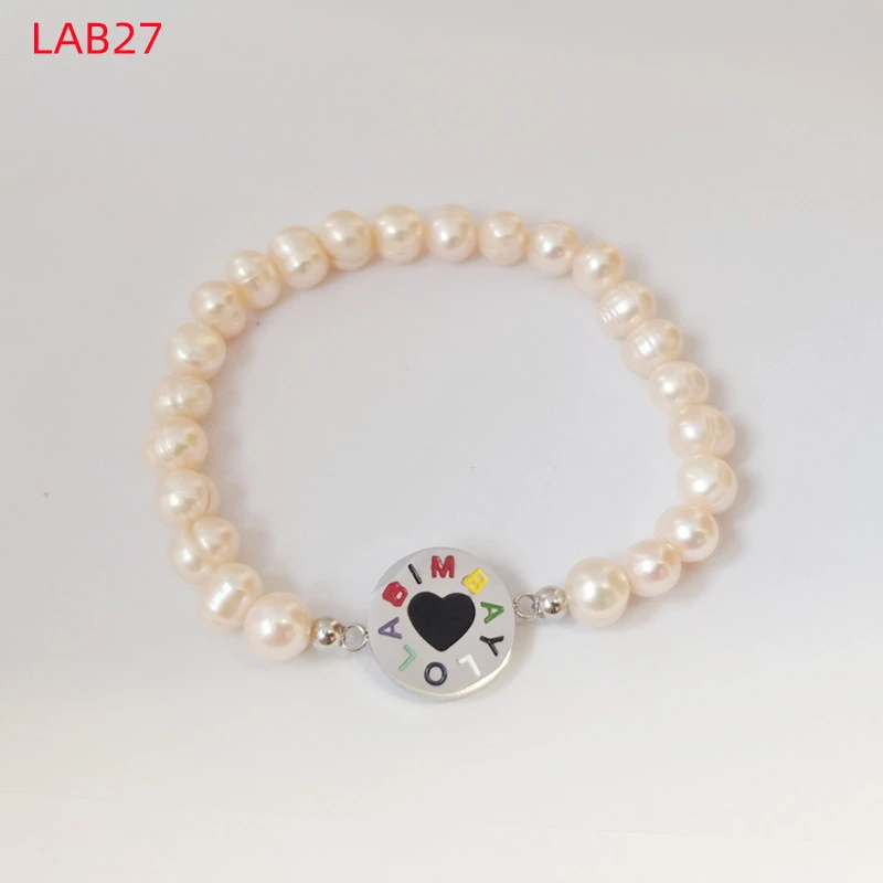 Hot Sale Fashion Women Men Silver Titanium Steel Letter BYL BIMBA YLOLA Black White Black Bead Bracelet Jewelry A Gift