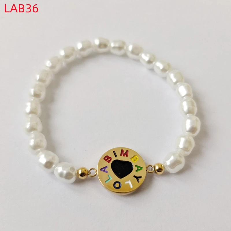 Hot Sale Fashion Women Men Silver Titanium Steel Letter BYL BIMBA YLOLA Black White Black Bead Bracelet Jewelry A Gift