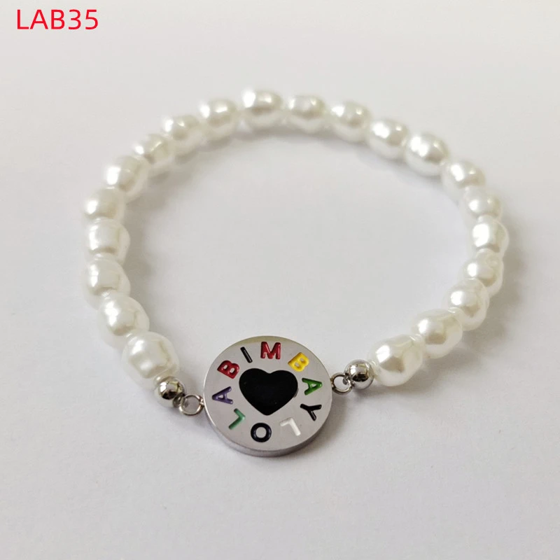 Hot Sale Fashion Women Men Silver Titanium Steel Letter BYL BIMBA YLOLA Black White Black Bead Bracelet Jewelry A Gift