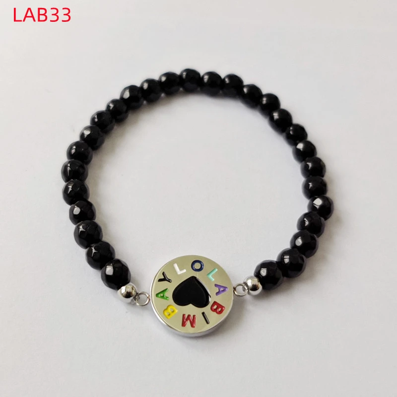 Hot Sale Fashion Women Men Silver Titanium Steel Letter BYL BIMBA YLOLA Black White Black Bead Bracelet Jewelry A Gift
