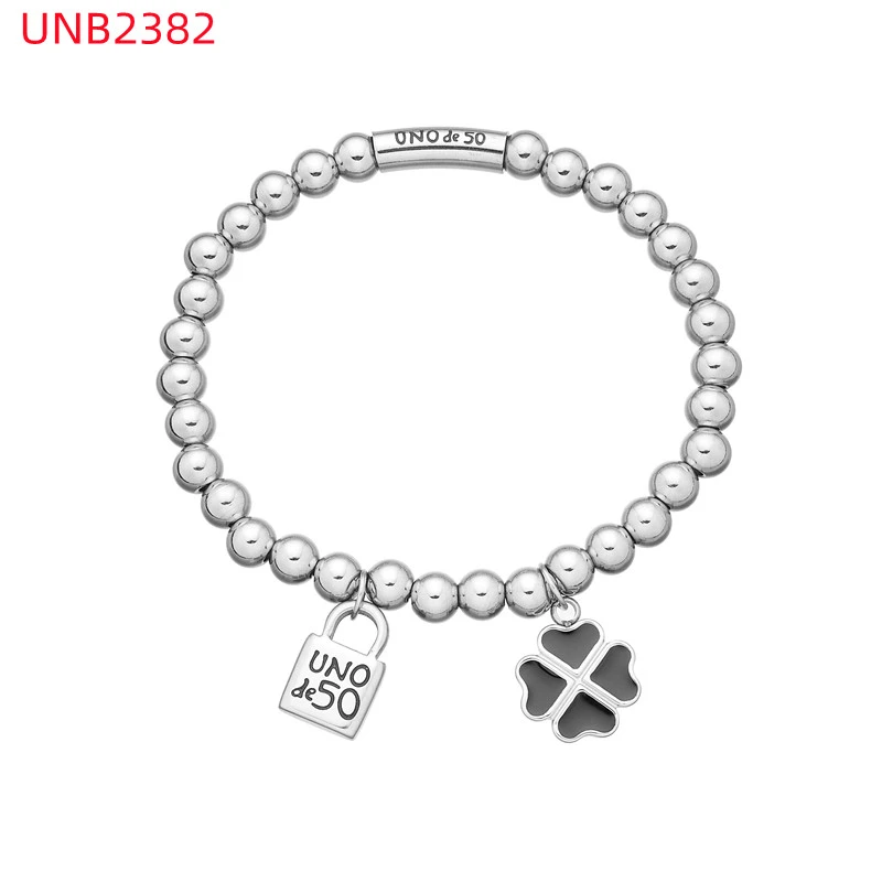 Fashion Women Men Silver Golden Steel Circle Lock Key Black Oil Letter Love Heart UNO de50 6mm Bead Bracelet Jewelry